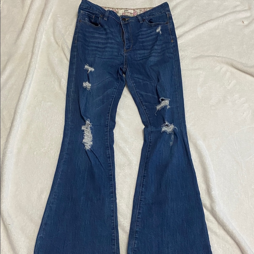 Madden NYC High Waist Distressed Flare Jeans